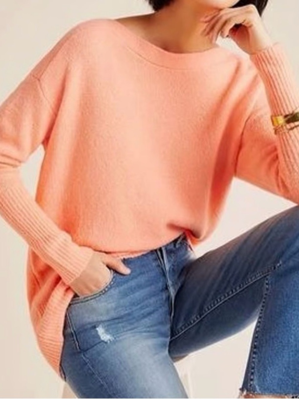 Anthropologie Soft Peach Scoop neck Naomi Sweater S